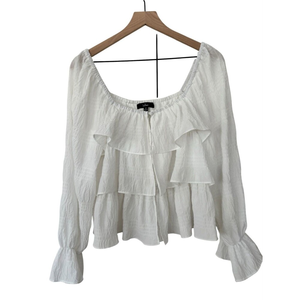 Lulu's White Layered Ruffle Peasant Blouse - Size Medium